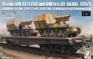 Zimi Model 35076 15cm sFH 13/1 (Sf) auf GW Lr.s. (f) - Sd.Kfz. 135/1 (3in1) German 50 ton SSy45 Flatcar Schwererer Platformenwagen 1/35