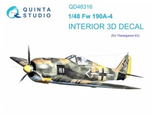 Quinta Studio QD48316 Fw 190A-4 3D-Printed & coloured Interior on decal paper (Hasegawa) 1/48