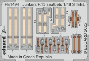 Eduard FE1494 Junkers F.13 Seatbelts steel MINIART 1/48