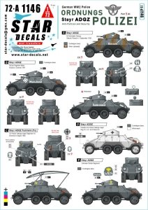 Star Decals 72-A1146 Ordnungs Polizei # 1. Anti Partisan and Security service. Steyr ADGZ 8x8 Armoured Car. 1/72