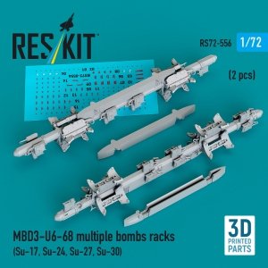 RESKIT RS72-0556 MBD3-U6-68 multiple bombs racks (2 pcs) (Su-17, Su-24, Su-27, Su-30) (3D Printed) (1/72)
