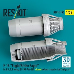 RESKIT RSU32-0152 F-15 Eagle/Strike Eagle (A,B,C,D,E early,J) F100-PW-220 closed exhaust nozzles for Tamiya kit (3D Printed) 1/32