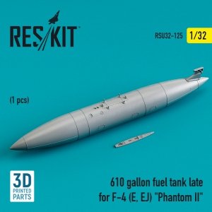 RESKIT RSU32-0125 610 GALLON FUEL TANK LATE FOR F-4 (E, EJ) PHANTOM II (3D PRINTED) 1/32