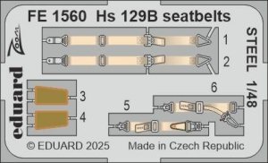 Eduard FE1560 Hs 129B seatbelts STEEL for TAKOM 1/48