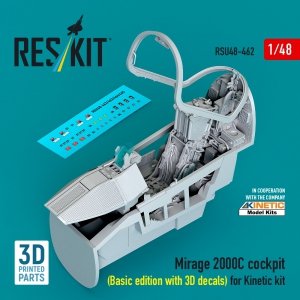 RESKIT RSU48-0462 Mirage 2000C cockpit (Basic edition with 3D decals) for Kinetic kit (3D Printed) (1/48)