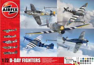 Airfix 50192 D-Day Fighters Set (Supermarine Spitfire Mk.IXc, North American P-51D Mustang, Messerschmitt Bf109G-6, Hawker Tempest Mk.V, Focke-Wulf Fw190A-8 ) 1/72