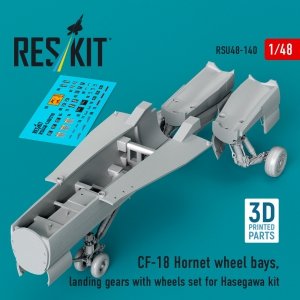 RESKIT RSU48-0140 CF-18 Hornet wheel bays, landing gears with wheels set for Hasegawa kit (3D Printed) (1/48)