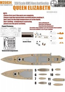 Wood Hunter W35034 Wood deck HMS Queen Elizabeth for Trumpeter (1:350)