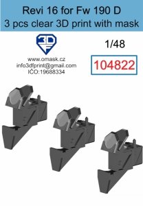 Omask 104822 Revi 16 for Fw 190 D Clear 3D Print (3 pcs) 1/48