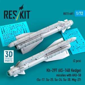 RESKIT RS72-0601 Kh-29T (AS-14B Kedge) missiles with AKU-58 (2 pcs) Su-17, Su-25,Su-24, Su-30, Mig-27 (3D Printed) (1/72)