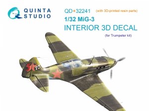 Quinta Studio QD+32241 MiG-3 3D-Printed & coloured Interior on decal paper (Trumpeter) (with 3D-printed resin parts) 1/32