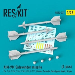 RESKIT RS32-0237 AIM-9M SIDEWINDER MISSILES (4 PCS) 1/32