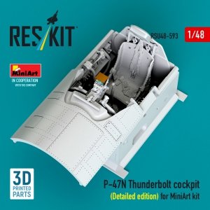 RESKIT RSU48-0593 P-47N Thunderbolt cockpit (Detailed edition) for MiniArt kit (3D Printed) (1/48)