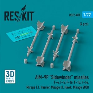 RESKIT RS72-0483 AIM-9P Sidewinder missiles (4 pcs) (3D Printed) 1/72