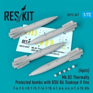 RESKIT RS72-0347 MK.82 THERMALLY PROTECTED BOMBS WITH BSU-86 SNAKEYE II FINS (4PCS) 1/72
