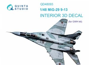 Quinta Studio QD48093 MiG-29 (9-13) 3D-Printed & coloured Interior on decal paper (for GWH ) 1/48
