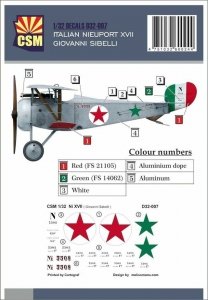 Copper State Models D32-007 talian Nieuport XVII Giovanni Sibelli 1/32