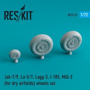 RESKIT RS72-0031 JAK-7/9, LA-5/7, LAGG-3, I-185, MIG-3 WHEELS SET FOR DRY AIRFIELDS 1/72