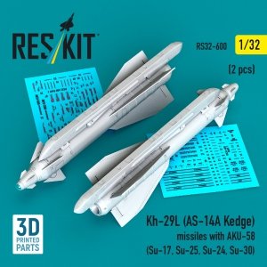 RESKIT RS32-0600 Kh-29L (AS-14A Kedge) missiles with AKU-58 (2 pcs) (Su-17, Su-25, Su-24, Su-30) (3D Printed) (1/32)