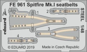 Eduard FE961 Spitfire Mk. I seatbelts STEEL 1/48 TAMIYA