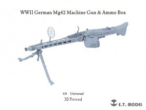 E.T. Model P06-001 WWII German Mg42 Machine Gun & Ammo Box (3D Printed) 1/6