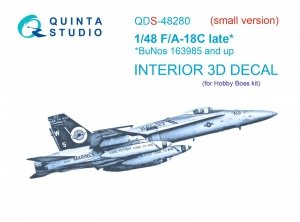 Quinta Studio QDS48280 F/A-18C late 3D-Printed & coloured Interior on decal paper (HobbyBoss)(Small version) 1/48