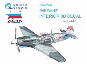 Quinta Studio QD48398 Yak-9T 3D-Printed & coloured Interior on decal paper (Zvezda) 1/48