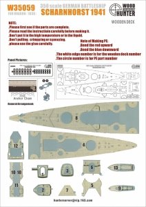 Wood Hunter W35059 Greman Navy Battleship SCHARNHORST Wooden Deck For DRAGON (1:350)