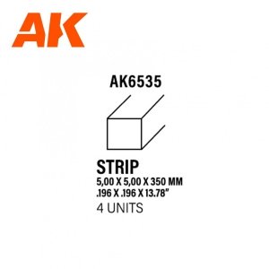 AK Interactive AK6535 STRIPS 5.00 X 5.00 X 350MM – STYRENE STRIP – (4 UNITS)