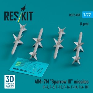 RESKIT RS72-0459 AIM-7M Sparrow III missiles (4 pcs) (3D Printed) 1/72