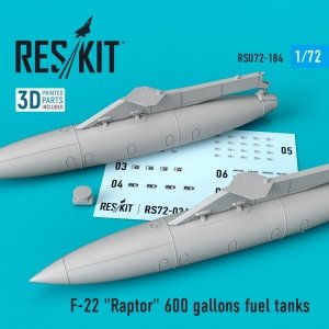RESKIT RSU72-0184 F-22 RAPTOR 600 GALLONS FUEL TANKS 1/72