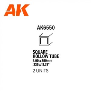 AK Interactive AK6550 SQUARE HOLLOW TUBE 6.00 X 350MM – STYRENE SQUARE HOLLOW TUBE – (2 UNITS)