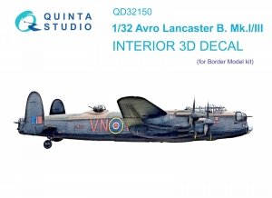 Quinta Studio QD32150 Avro Lancaster B. Mk.I/III 3D-Printed & coloured Interior on decal paper (Border Model) 1/32
