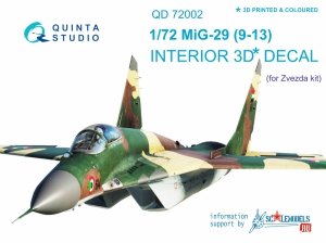 Quinta Studio QD72002 MiG-29 9-13 3D-Printed & coloured Interior on decal paper for 7278 Zvezda kit 1/72