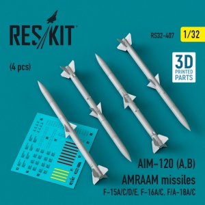 RESKIT RS32-0407 AIM-120 (A,B) AMRAAM missiles (4 pcs) (3D Printed) 1/32