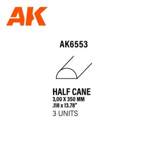 AK Interactive AK6553 HALF CANE 3.00 X 350MM – STYRENE HALF CANE – (3 UNITS)
