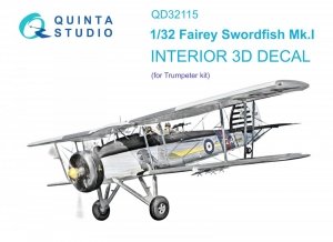 Quinta Studio QD32115 Fairey Swordfish Mk.I 3D-Printed & coloured Interior on decal paper (Trumpeter) 1/32