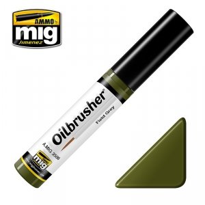 AMMO of Mig Jimenez 3506 Oilbrusher FIELD GREEN - farba olejna z pędzelkiem