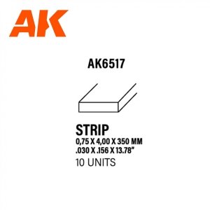 AK Interactive AK6517 STRIPS 0.75 X 4.00 X 350MM – STYRENE STRIP – (10 UNITS)