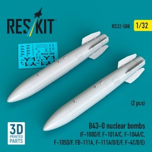 RESKIT RS32-0588 B43-0 nuclear bombs (2 pcs) (F-100D/F, F-101A/C, F-104A/C, F-105D/F, FB-111A, F-111A/D/E/F, F-4C/D/E) (3D Printed) (1/32)