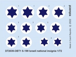 Eduard D72039 S-199 Israeli national insignia 1/72