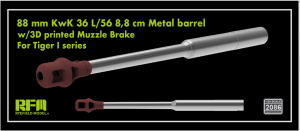 Rye Field Model 2086 88 mm KwK 36 L/56 8,8 cm Metal Barrel w/ 3D Printed Muzzle Brake for Tiger I Series 1/35