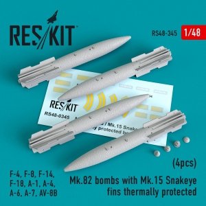 RESKIT RS48-0345 MK.82 BOMBS WITH MK.15 SNAKEYE FINS THERMALLY PROTECTED (4PCS) 1/48