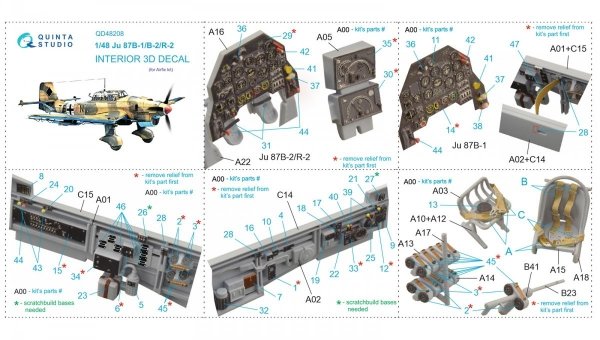 Quinta Studio QD48208 Ju 87B-1/B-2/R-2 3D-Printed &amp; coloured Interior on decal paper ( Airfix ) 1/48