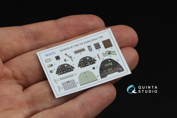 Quinta Studio QD48532 Bf 109E-3/4 3D-Printed &amp; coloured Interior on decal paper (HobbyBoss) 1/48