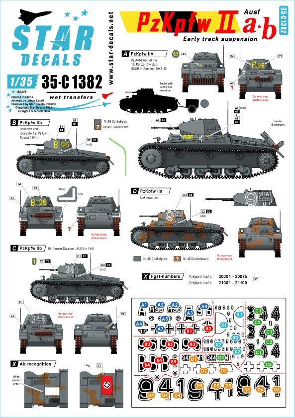 Star Decals 35-C1382 PzKpfw II Ausf a / b Pz II with the early track suspension 1/35
