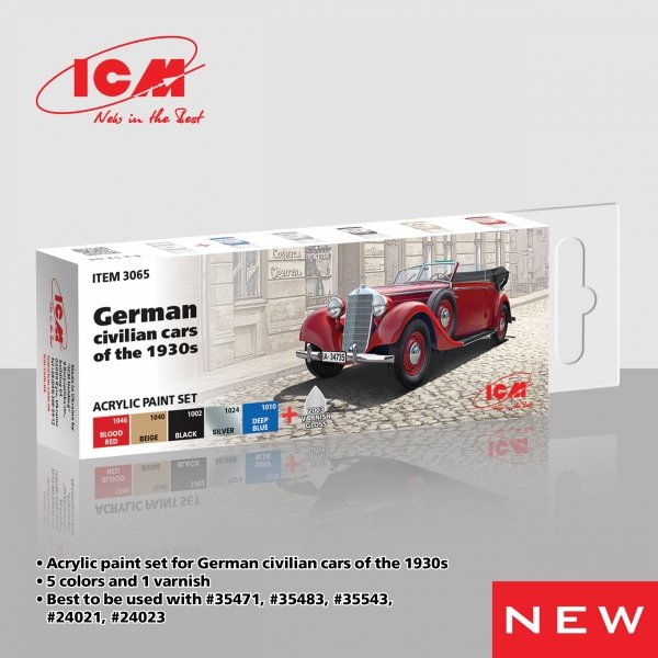 ICM 3065 Acrylic paint set for German civilian cars of the 1930s 12 ml х 6