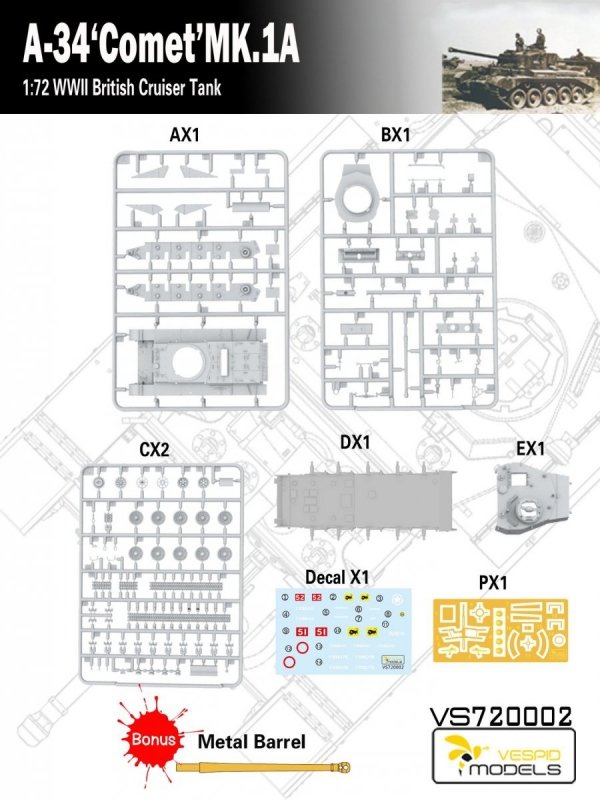 Vespid Models VS720002 A-34 'Comet' MK.1A British Cruiser Tank 1/72