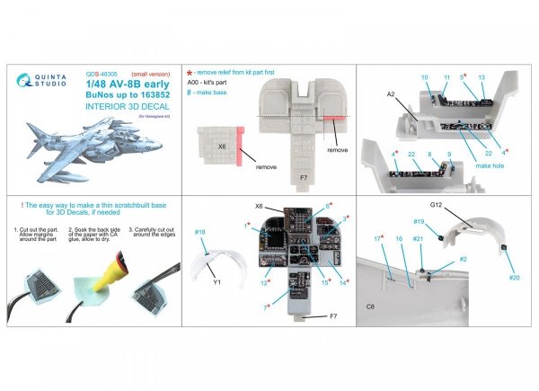 Quinta Studio QDS-48305 AV-8B Early 3D-Printed &amp; coloured Interior on decal paper (Hasegawa) (Small version) 1/48