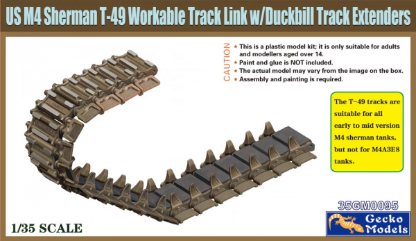 Gecko Models 35GM0095 US M4 Sherman T-49 Workable Track Link w/ Duckbill Track Extenders 1/35